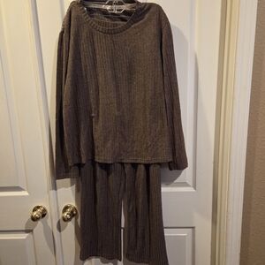 Berkshire Homewear Pajama Set Pajamas PJ Brown Ribbed Large Long Sleeve QVC